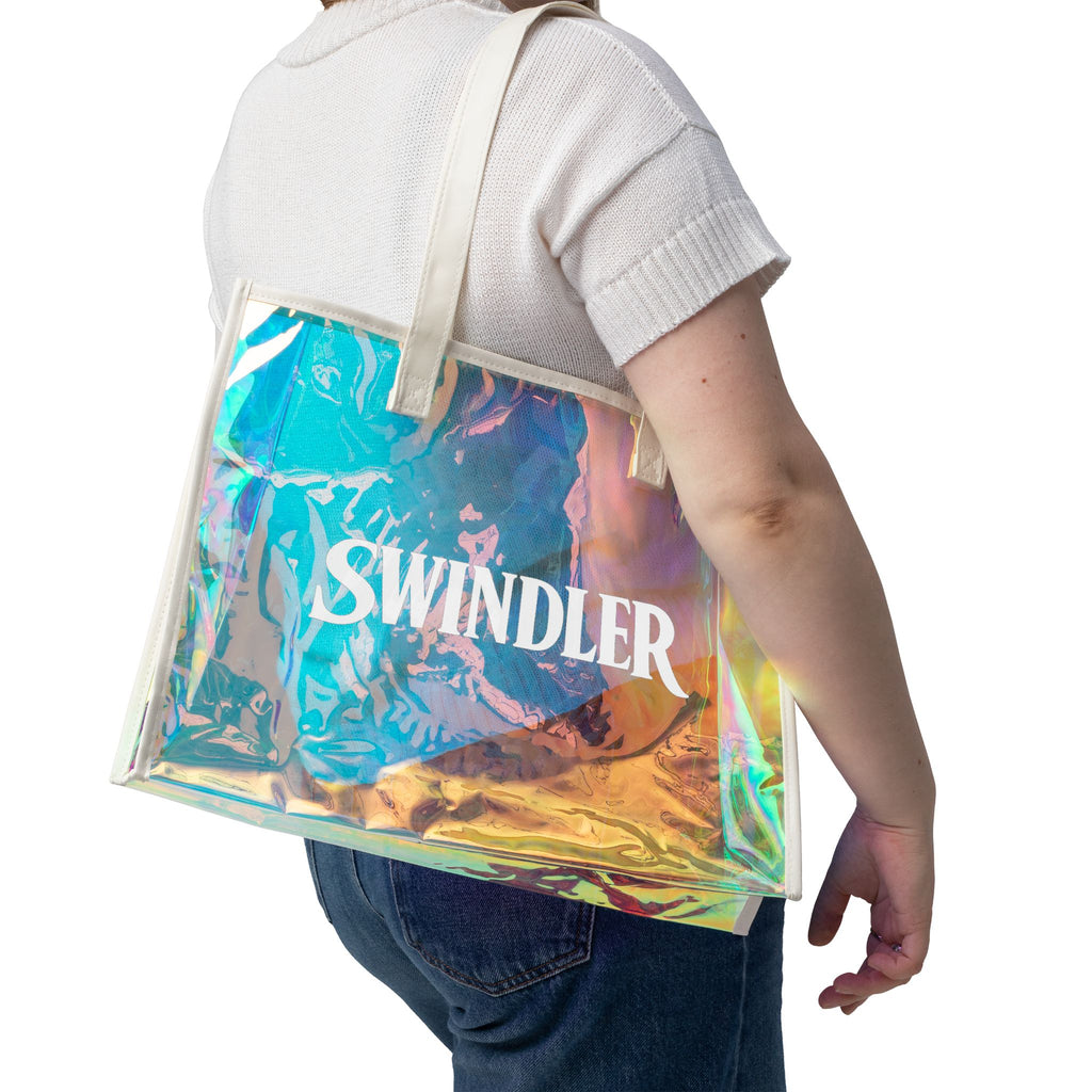 Holographic Beach Tote Bag - "SWINDLER" Iridescent Clear Carryall