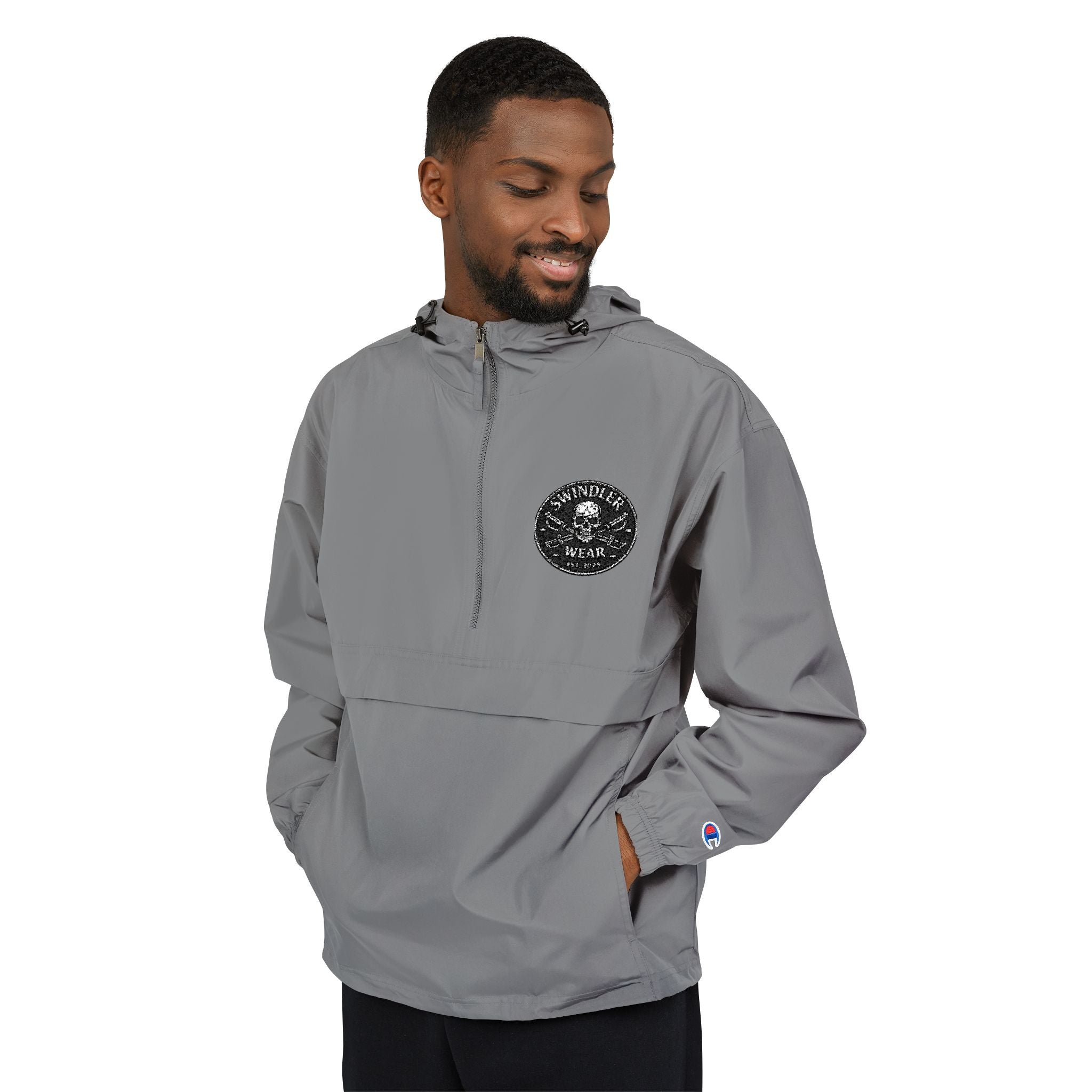 Champion Packable Anorak Jacket - Black & White Swindler 2025 Chest Logo (Unisex)