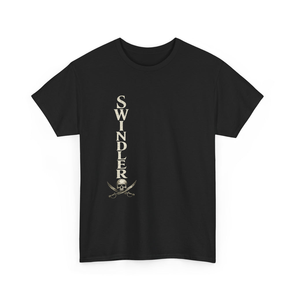 Swindler Skull Vertical Graphic Tee - Pirate-Inspired Vintage Skull & Swords T-Shirt (Unisex)