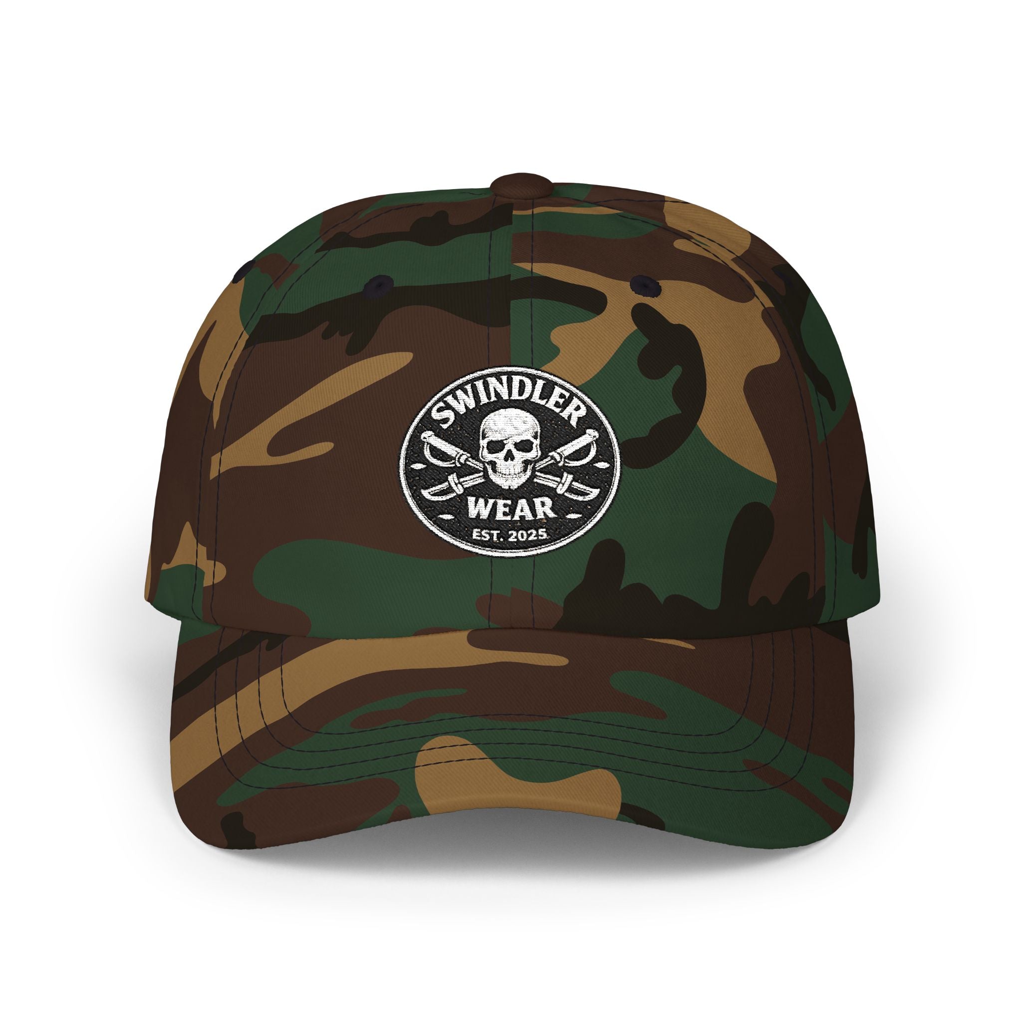 Camo Dad Cap - Swindler T Wear Skull Logo Hat