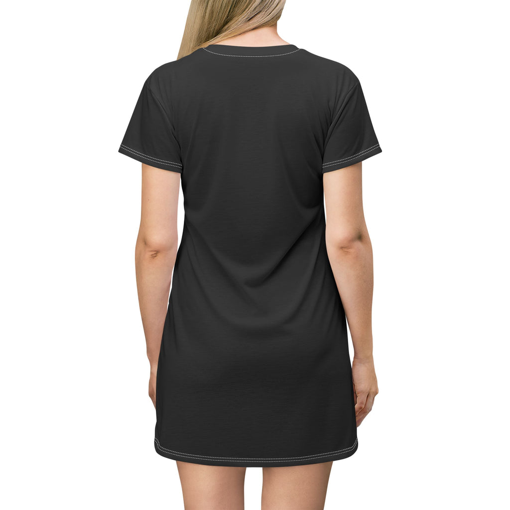 Swindler Crest T-Shirt Dress (Black) — Gothic Logo All-Over Print