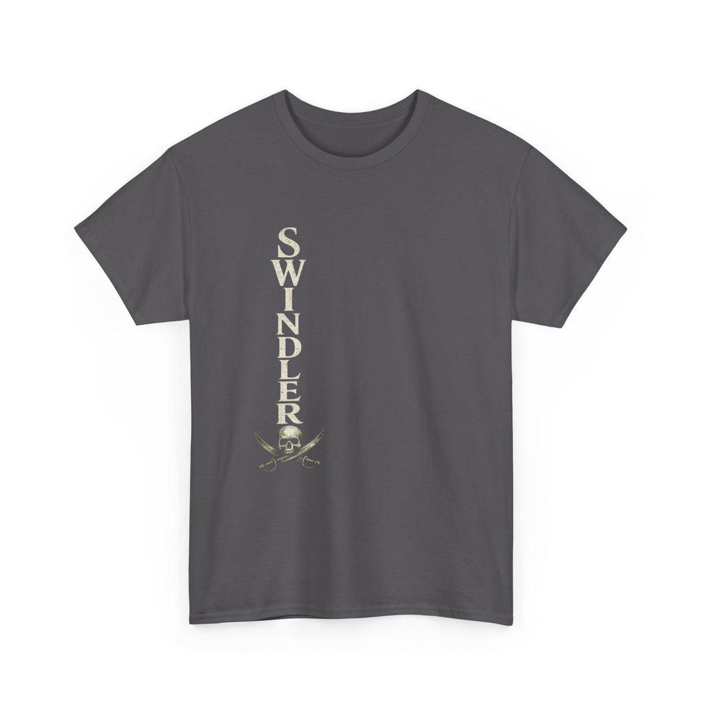 Swindler Skull Vertical Graphic Tee - Pirate-Inspired Vintage Skull & Swords T-Shirt (Unisex)
