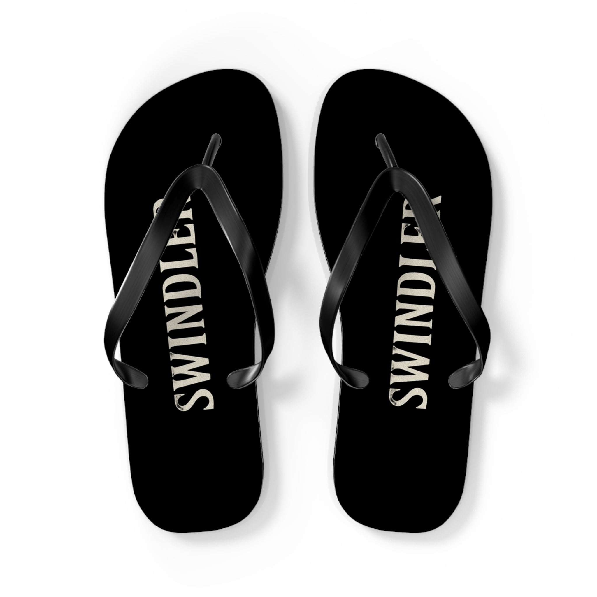 Swindler Black Flip Flops – Bold Text Beach Sandals