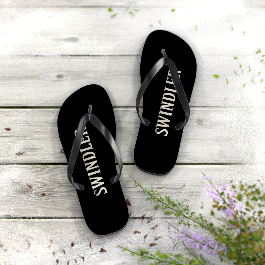 Swindler Black Flip Flops – Bold Text Beach Sandals