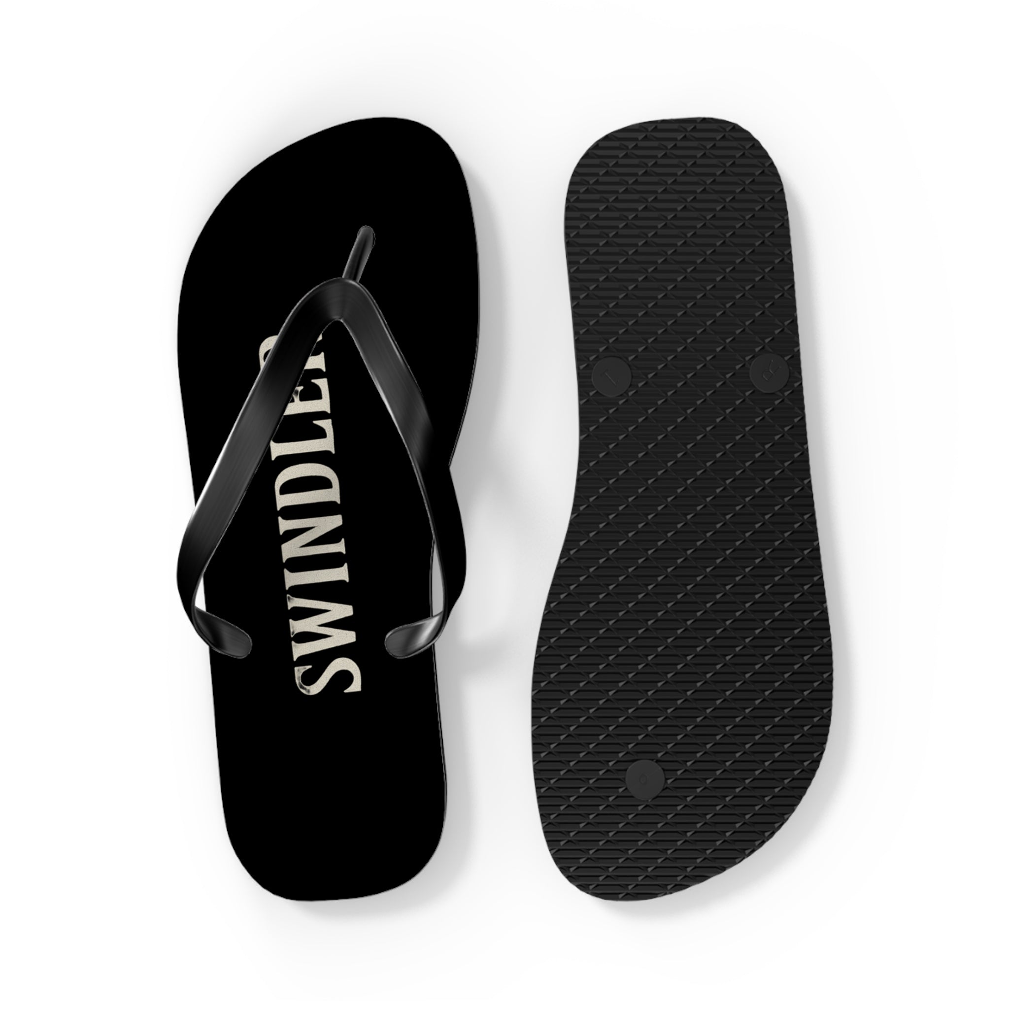 Swindler Black Flip Flops – Bold Text Beach Sandals