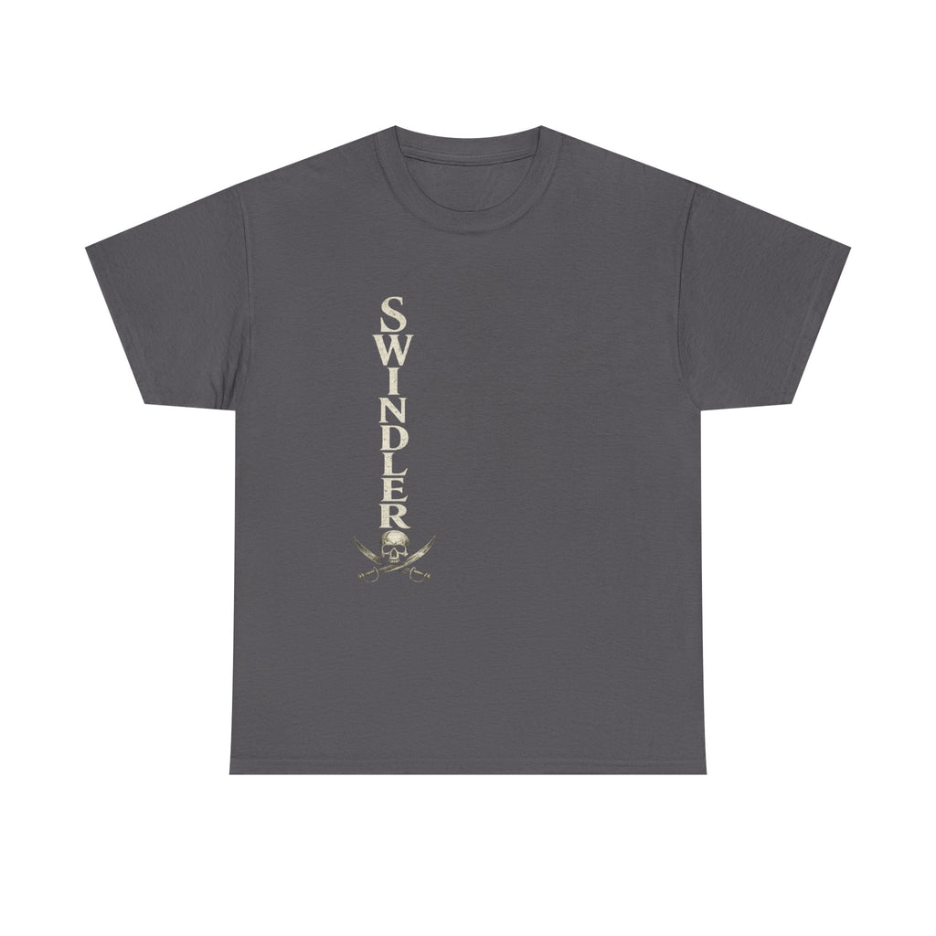 Swindler Skull Vertical Graphic Tee - Pirate-Inspired Vintage Skull & Swords T-Shirt (Unisex)