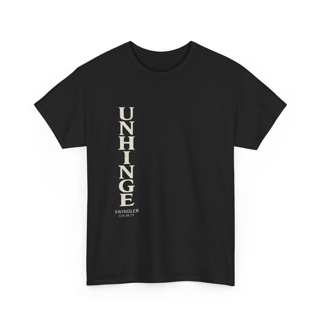 Unhinge Vertical Text Tee - Minimalist Graphic Black T‑Shirt (Unisex)