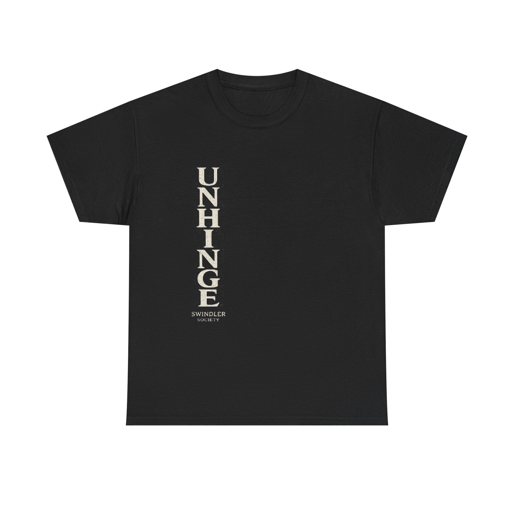 Unhinge Vertical Text Tee - Minimalist Graphic Black T‑Shirt (Unisex)