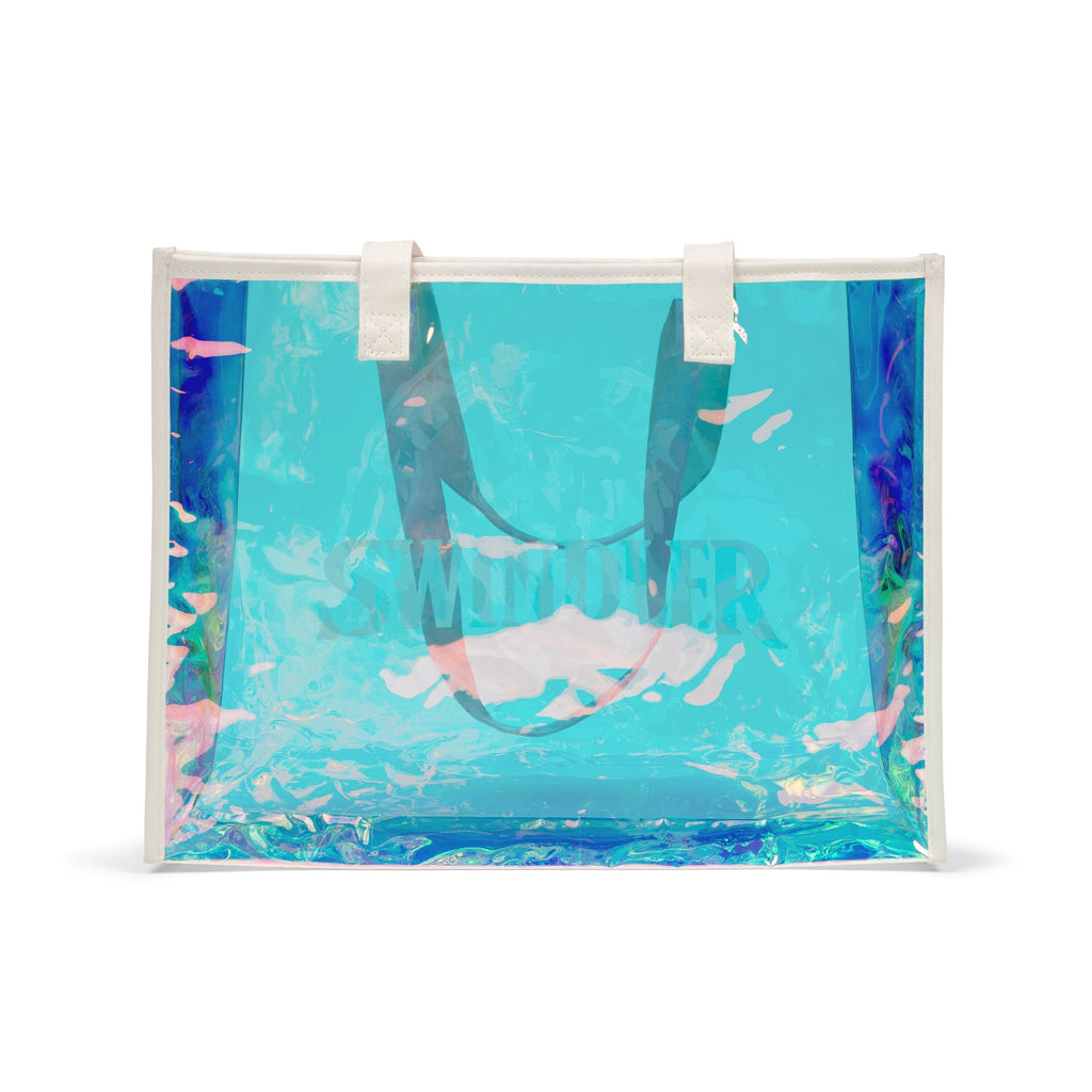 Holographic Beach Tote Bag - "SWINDLER" Iridescent Clear Carryall