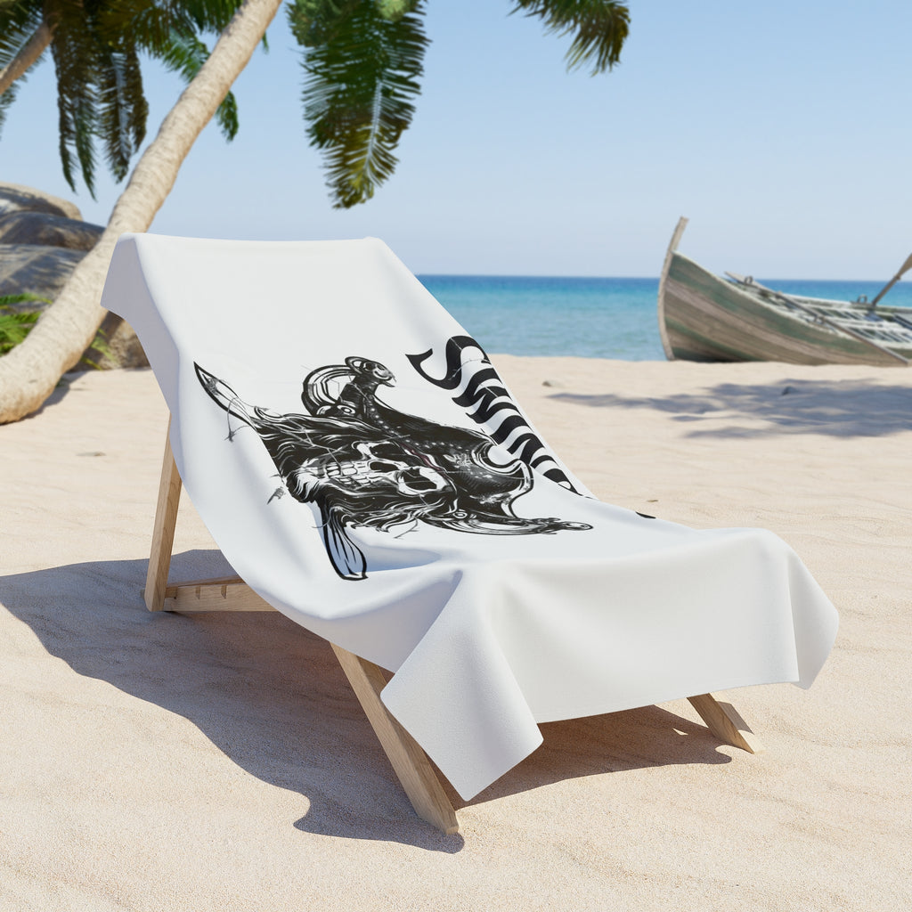 Swindler Pirate Skull Beach Towel - Gothic Skull Pirate Design