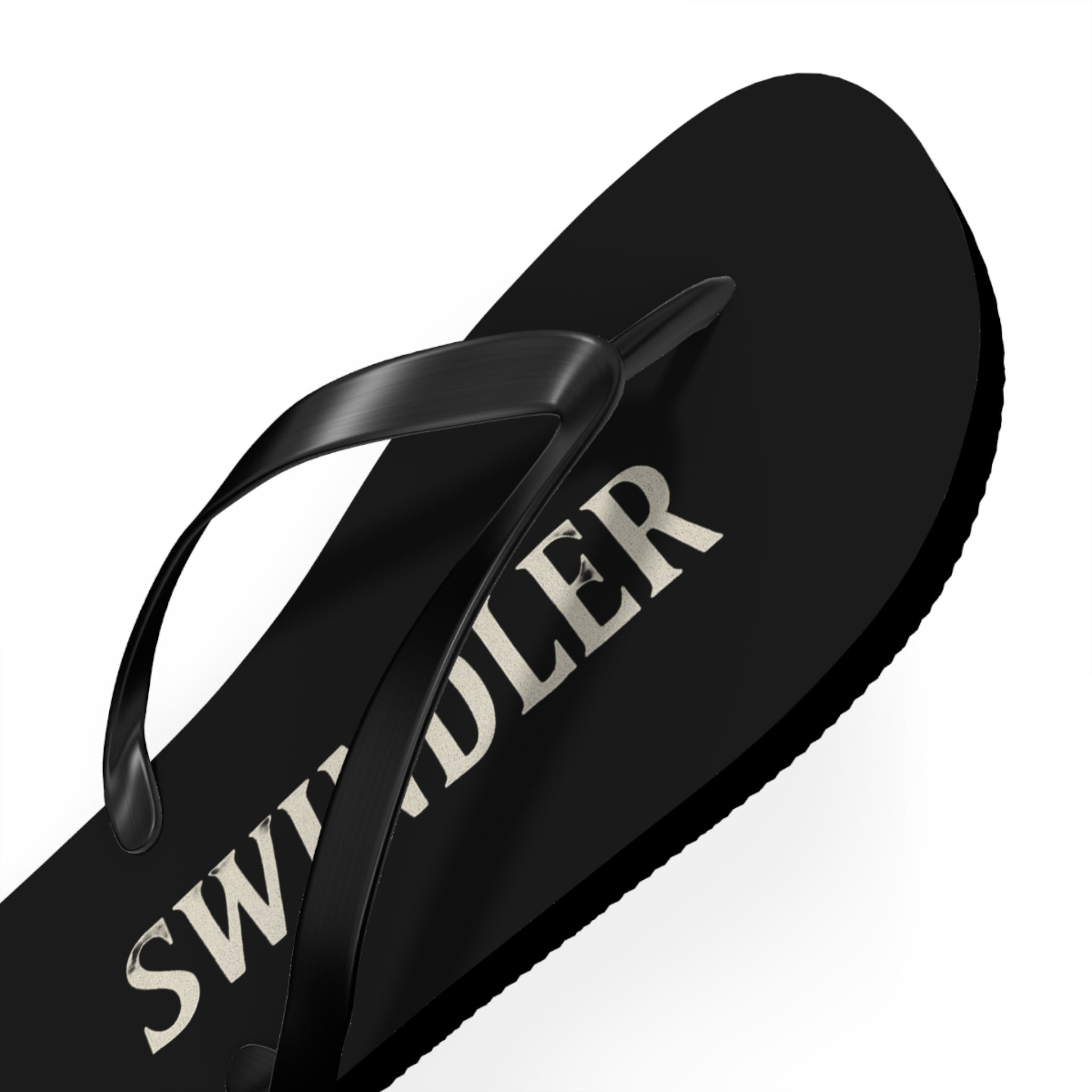 Swindler Black Flip Flops – Bold Text Beach Sandals