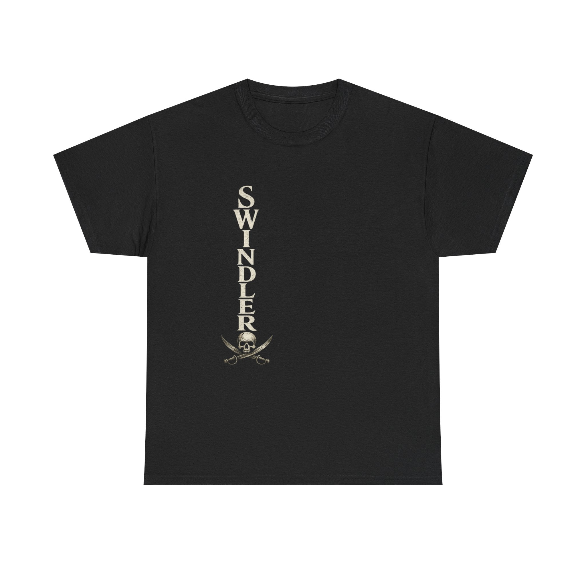Swindler Skull Vertical Graphic Tee - Pirate-Inspired Vintage Skull & Swords T-Shirt (Unisex)